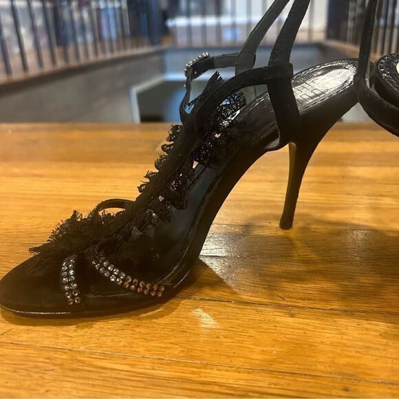 Givenchy Suede Leather Lace Stiletto Sandals Pump with Rhinestones - Picture 6 of 10